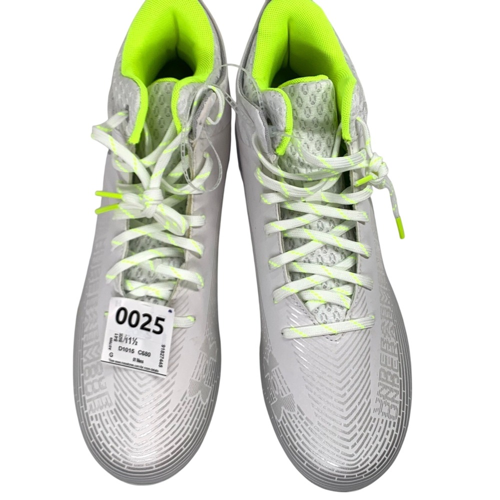 Under Armour UA 11.5 White Neon Yellow Football Cleats Men's Mid Top